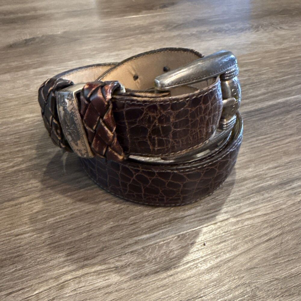 Vintage Brighton Faux Crocodile Brown Leather Belt Size L